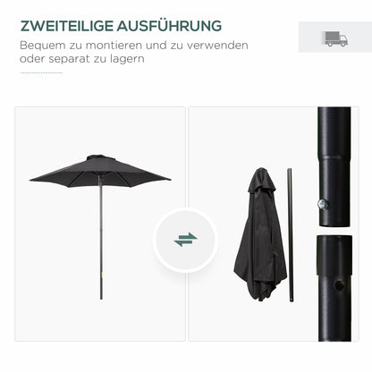 Umbrella Ø196 cm, hexagonal balcony umbrella beach umbrella windproof stable market umbrella crank umbrella sun protection for beach balcony garden, Black