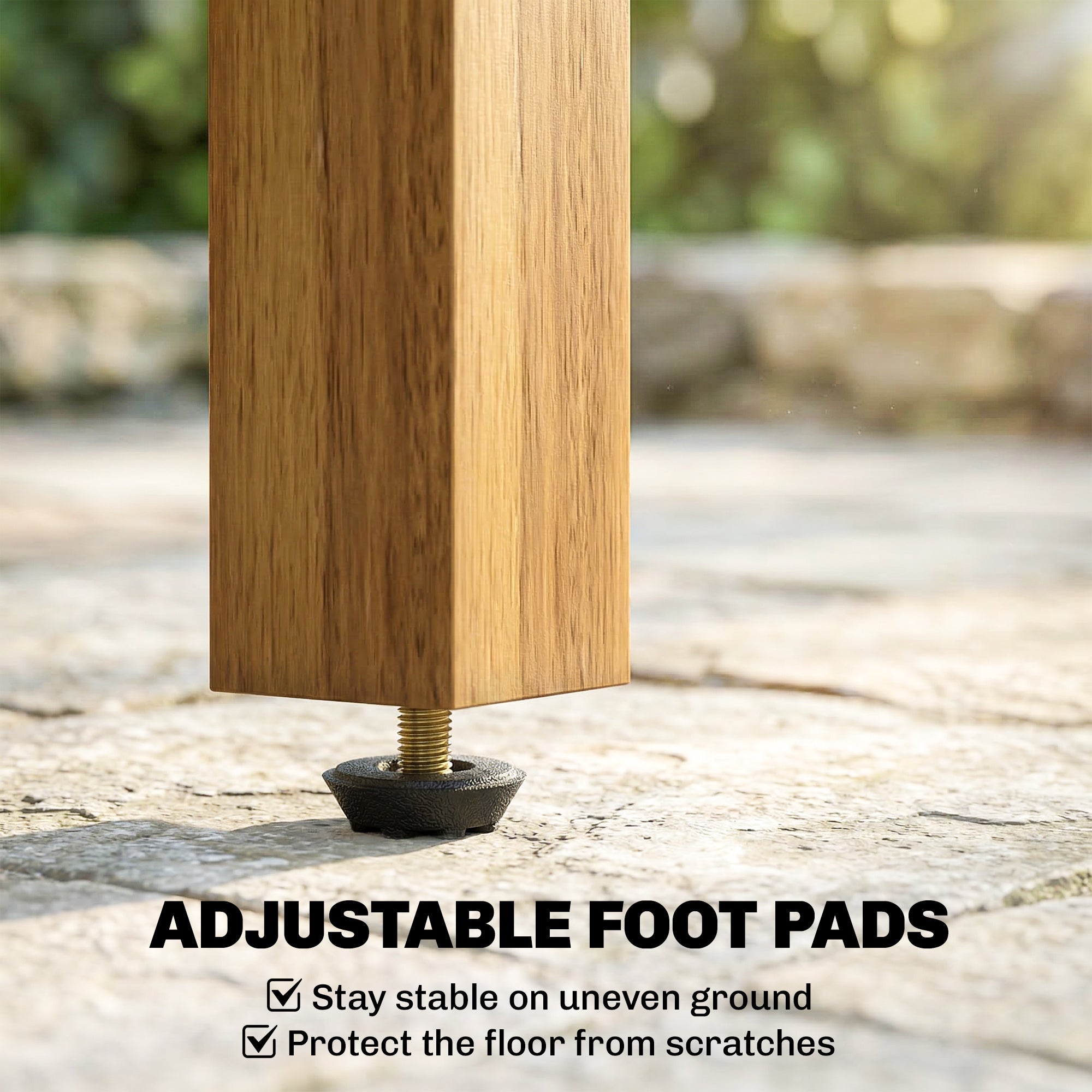 Square Side Table 48 x 48 x 46 cm (19 x 19 x 18.1 in), Weatherproof Acacia Wood Garden Table with Slatted Top and Adjustable Feet, Holds 30 kg (66 lb)