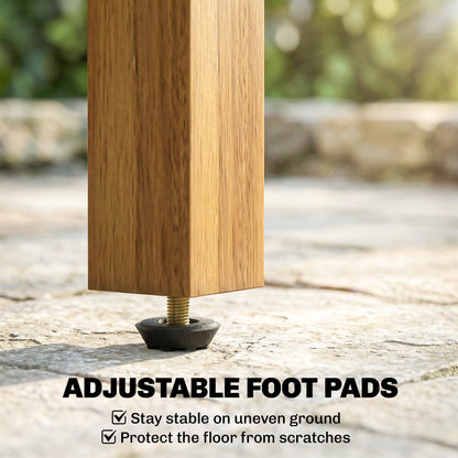 Square Side Table 48 x 48 x 46 cm (19 x 19 x 18.1 in), Weatherproof Acacia Wood Garden Table with Slatted Top and Adjustable Feet, Holds 30 kg (66 lb)