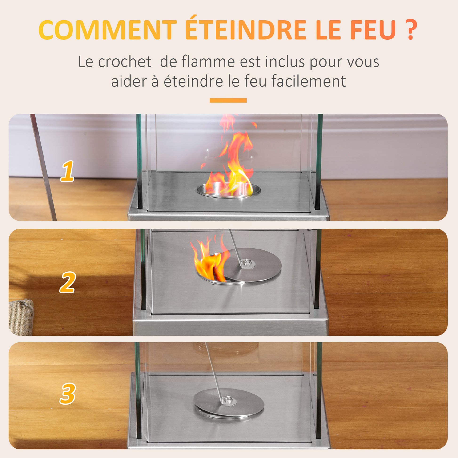 Ethanol Fireplace Freestanding Portable Table Fireplace with 0.4 L Reservoir Covering 15 m² - dim. 25L x 25W x 60H cm