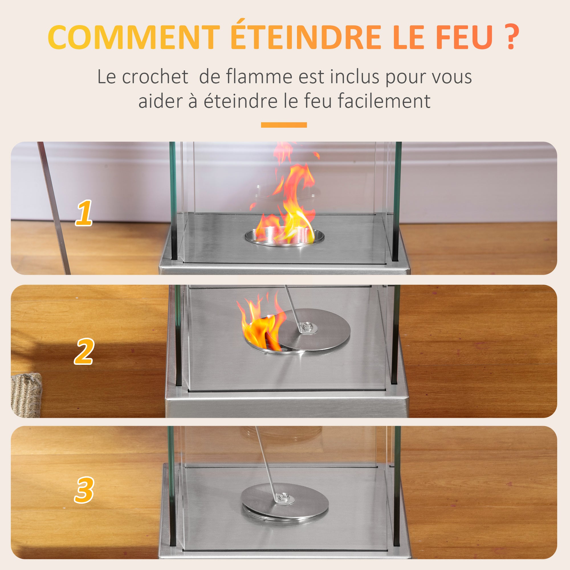 Ethanol Fireplace Freestanding Portable Table Fireplace with 0.4 L Reservoir Covering 15 m² - dim. 25L x 25W x 60H cm