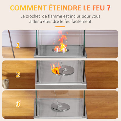 Ethanol Fireplace Freestanding Portable Table Fireplace with 0.4 L Reservoir Covering 15 m² - dim. 25L x 25W x 60H cm