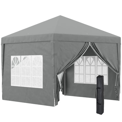 Pop Up 3x3 Foldable Gazebo with 2 Doors and 2 Windows, 4 Side Panels and Carry Bag, Steel and Oxford Fabric Outdoor Gazebo, for Garden, Parties, Camping, Light Gray