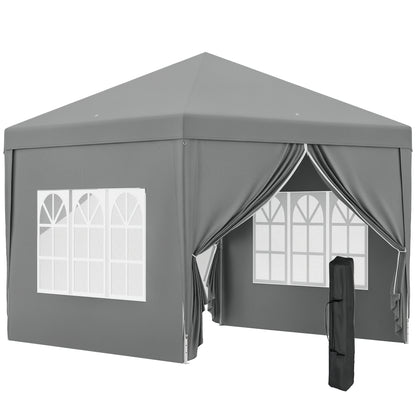 Pop Up 3x3 Foldable Gazebo with 2 Doors and 2 Windows, 4 Side Panels and Carry Bag, Steel and Oxford Fabric Outdoor Gazebo, for Garden, Parties, Camping, Light Gray