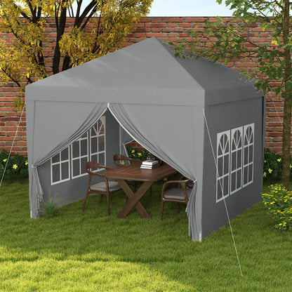 Pop Up 3x3 Foldable Gazebo with 2 Doors and 2 Windows, 4 Side Panels and Carry Bag, Steel and Oxford Fabric Outdoor Gazebo, for Garden, Parties, Camping, Light Gray