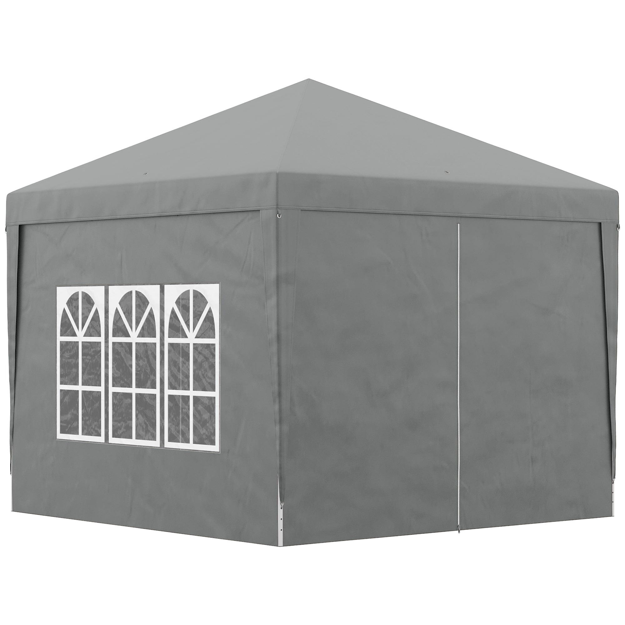 Pop Up 3x3 Foldable Gazebo with 2 Doors and 2 Windows, 4 Side Panels and Carry Bag, Steel and Oxford Fabric Outdoor Gazebo, for Garden, Parties, Camping, Light Gray