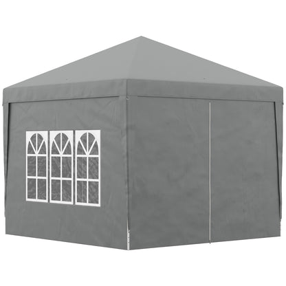 Pop Up 3x3 Foldable Gazebo with 2 Doors and 2 Windows, 4 Side Panels and Carry Bag, Steel and Oxford Fabric Outdoor Gazebo, for Garden, Parties, Camping, Light Gray