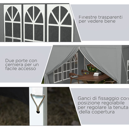 Pop Up 3x3 Foldable Gazebo with 2 Doors and 2 Windows, 4 Side Panels and Carry Bag, Steel and Oxford Fabric Outdoor Gazebo, for Garden, Parties, Camping, Light Gray