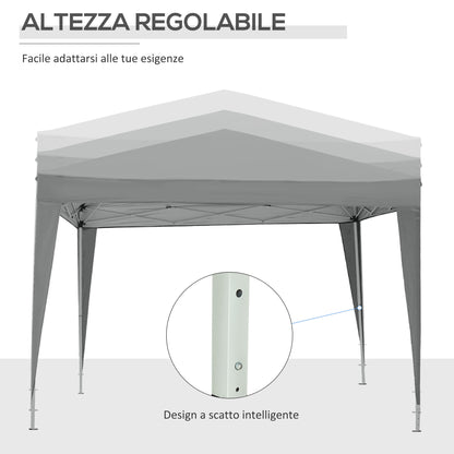 Pop Up 3x3 Foldable Gazebo with 2 Doors and 2 Windows, 4 Side Panels and Carry Bag, Steel and Oxford Fabric Outdoor Gazebo, for Garden, Parties, Camping, Light Gray