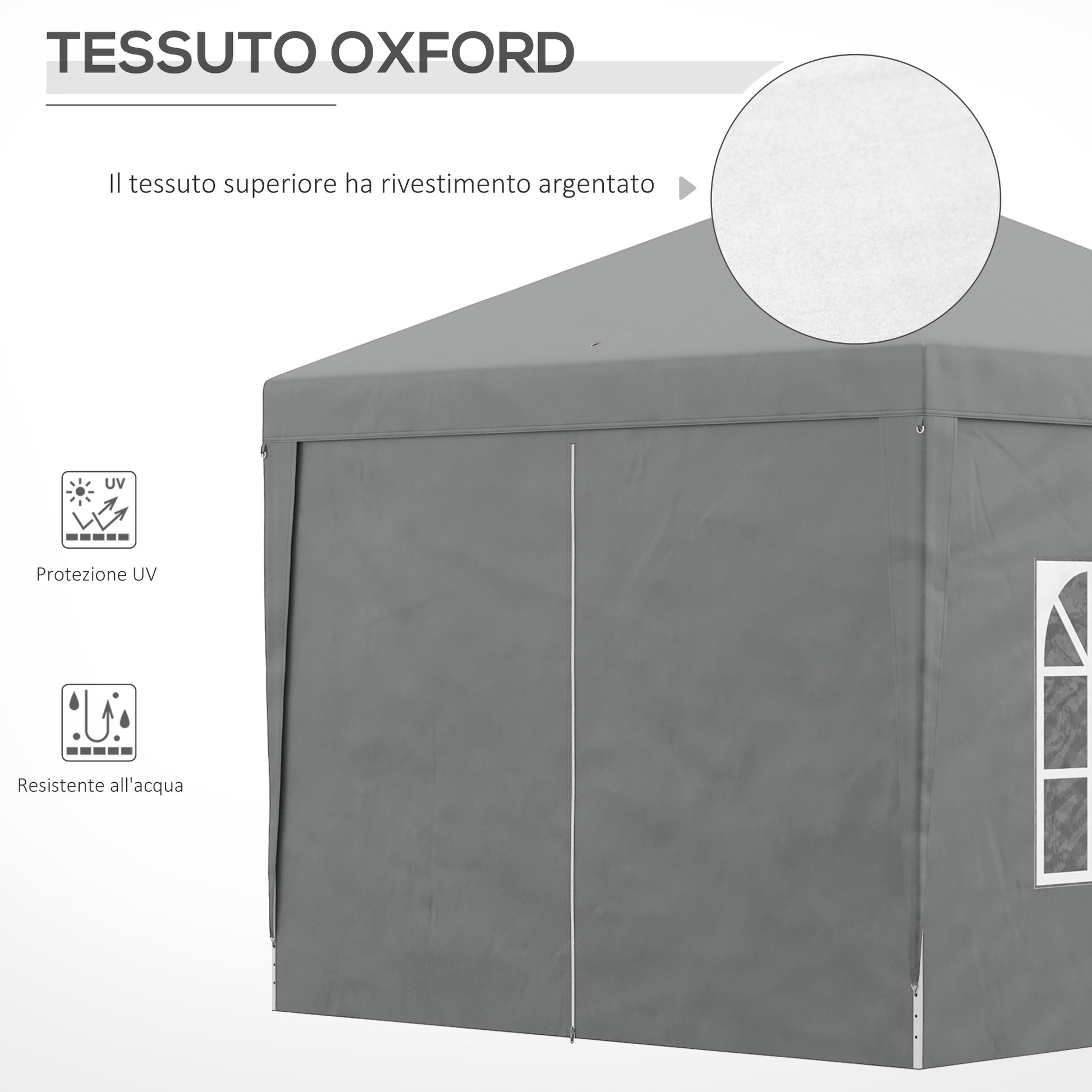 Pop Up 3x3 Foldable Gazebo with 2 Doors and 2 Windows, 4 Side Panels and Carry Bag, Steel and Oxford Fabric Outdoor Gazebo, for Garden, Parties, Camping, Light Gray