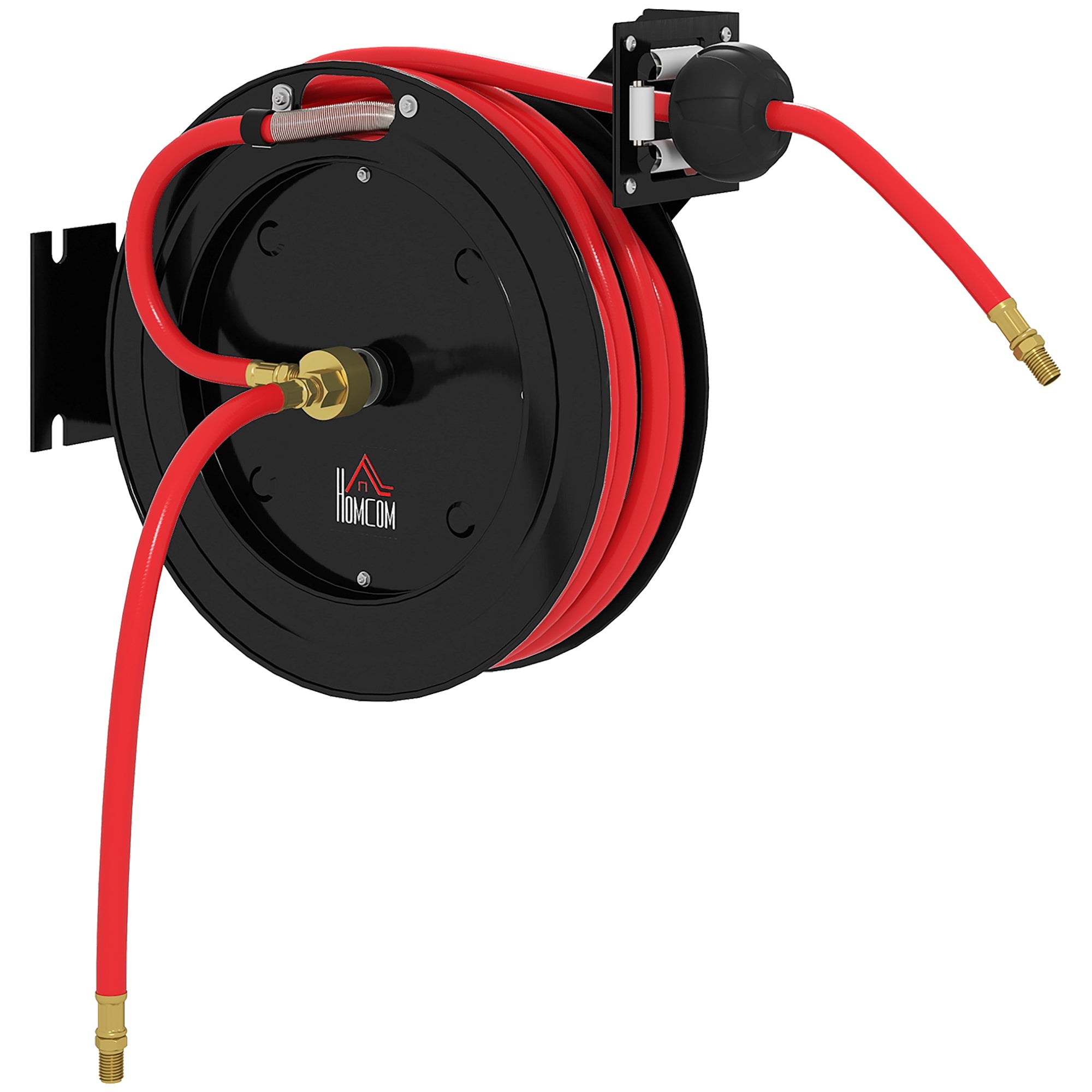 15m+1m Retractable Air Hose Reel with 1/4" Fitting, 9.5 x 15.8 mm, Max 20 bar, Hose Brake, Wall Mount