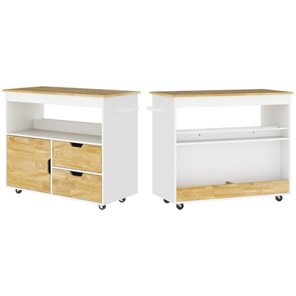 Kitchen Cart Serving Trolley with Worktop, Drawers, Rolling Cart with Kitchen Cabinet with Soft Close Door, Handle, Kitchen Island with Open Compartment for Office, 107x50x85cm, Oak