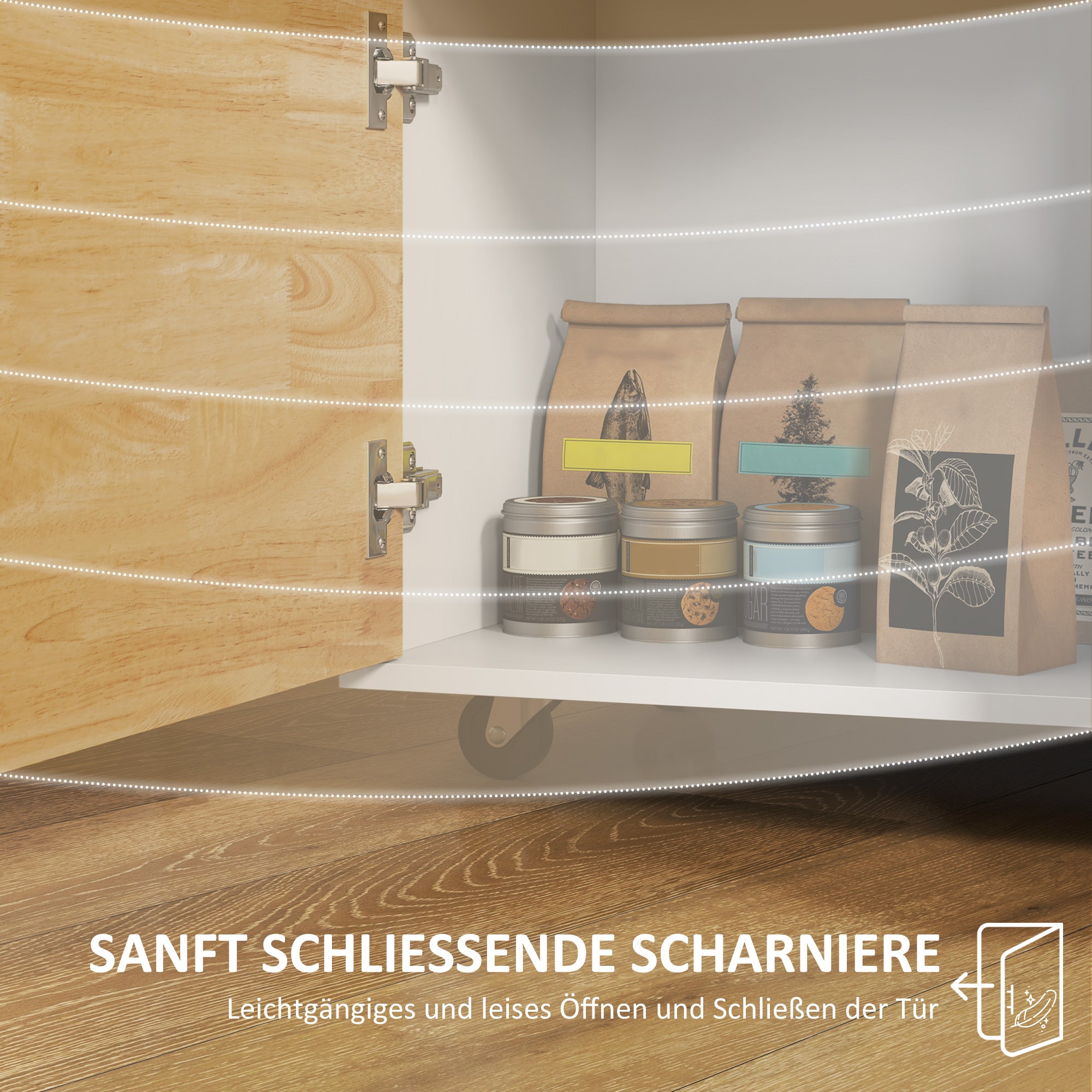 Kitchen Cart Serving Trolley with Worktop, Drawers, Rolling Cart with Kitchen Cabinet with Soft Close Door, Handle, Kitchen Island with Open Compartment for Office, 107x50x85cm, Oak