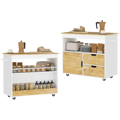 Kitchen Cart Serving Trolley with Worktop, Drawers, Rolling Cart with Kitchen Cabinet with Soft Close Door, Handle, Kitchen Island with Open Compartment for Office, 107x50x85cm, Oak