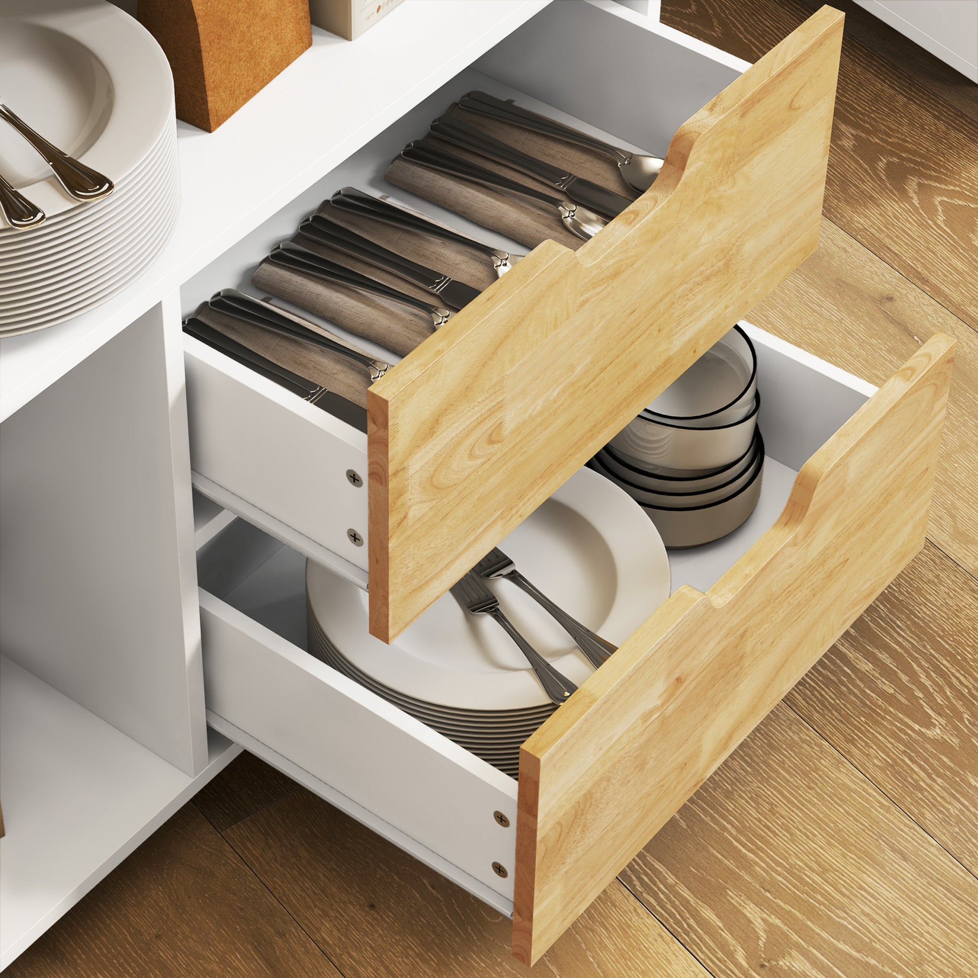 Kitchen Cart Serving Trolley with Worktop, Drawers, Rolling Cart with Kitchen Cabinet with Soft Close Door, Handle, Kitchen Island with Open Compartment for Office, 107x50x85cm, Oak
