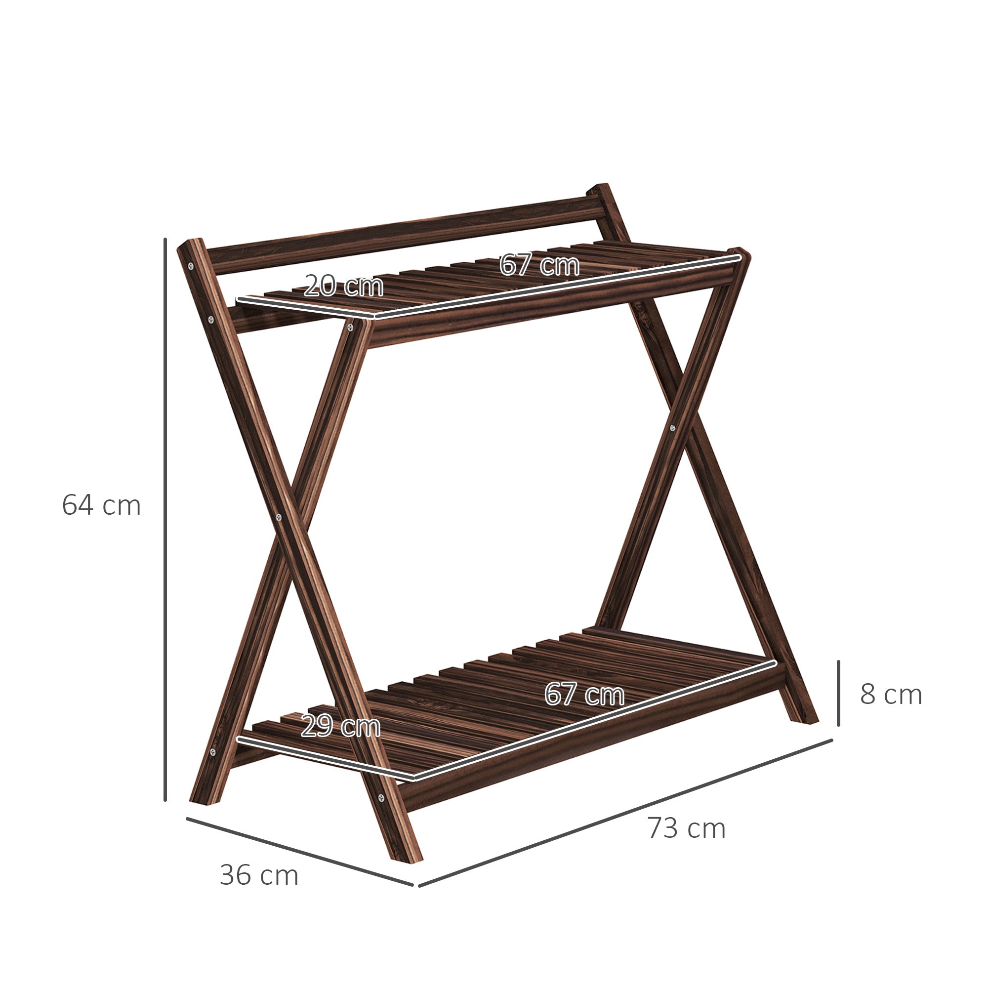 Set of 2 indoor plant stands 2 levels, wooden plant shelves with back support, indoor and outdoor plant stand, for garden, balcony, living room, brown
