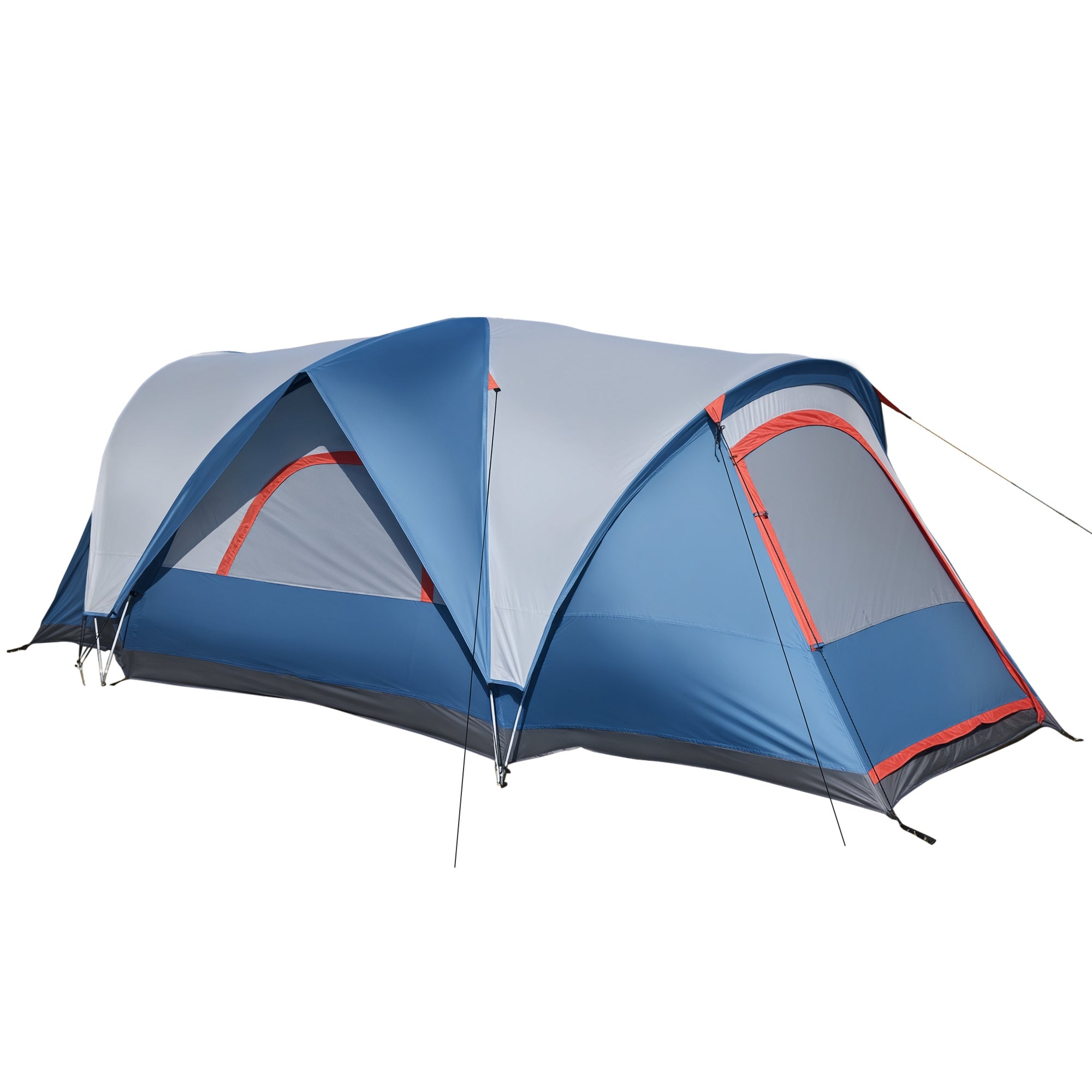 4-Person Camping Tent, Tunnel Tent, Group Tent with carrying bag, 2000 mm water column, UV Protection, Family Tent with two rooms, blue+white
