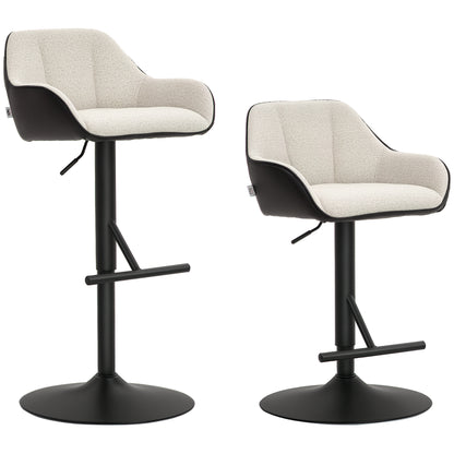 Set of 2 Bar Stools with Backrest, Footrest, and Armrests, Adjustable Swivel High Kitchen Stools in Fabric and PU with Non-Slip Base for Counter, Restaurant, Light Gray