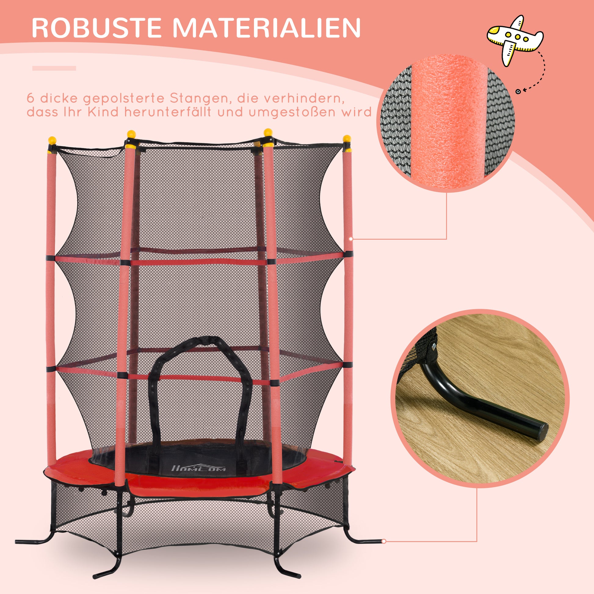 Kids Trampoline Ø163 cm, Trampoline with Safety Net, Edge Cover, Garden Trampoline for Children 3-10 Years, up to 50 kg load capacity, Red