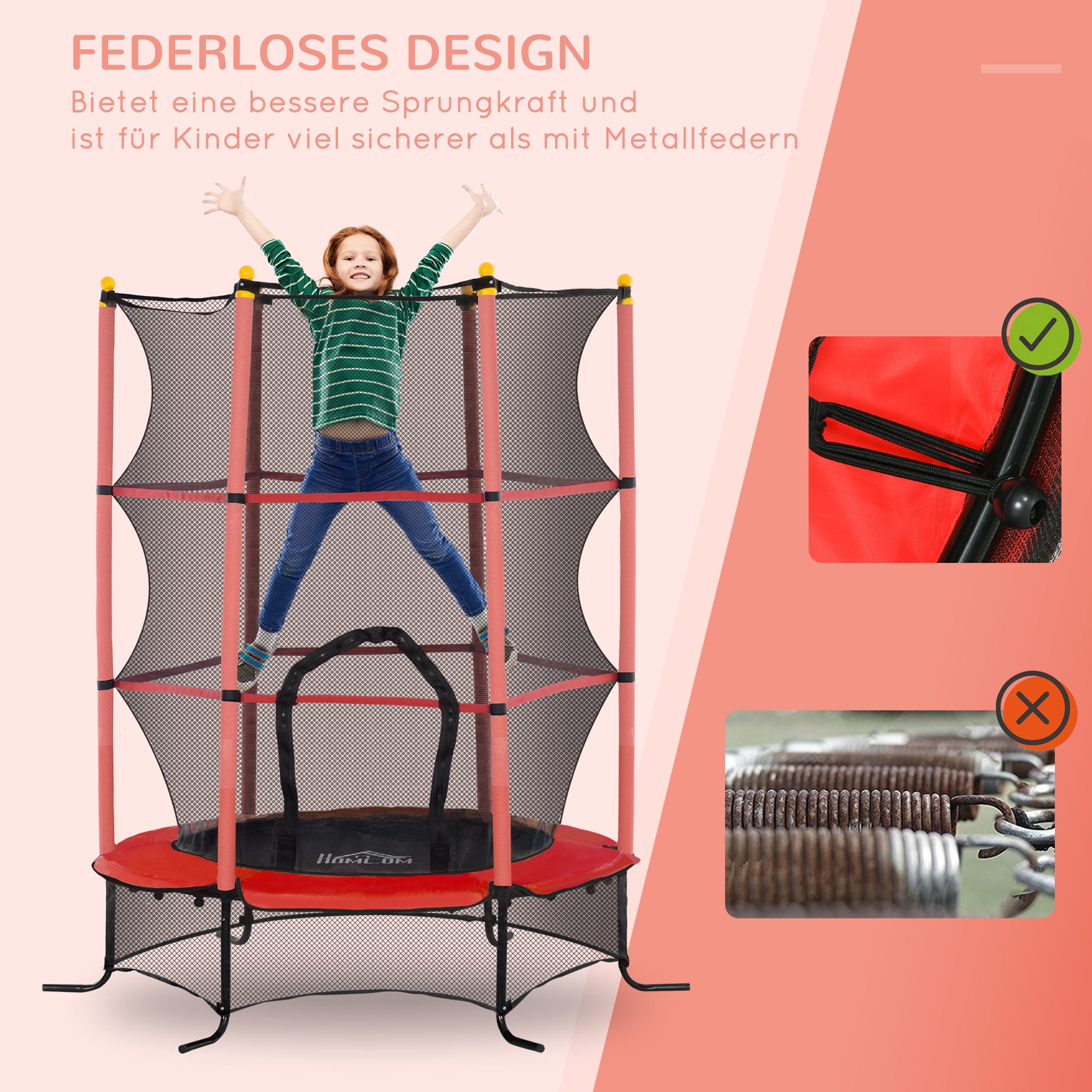 Kids Trampoline Ø163 cm, Trampoline with Safety Net, Edge Cover, Garden Trampoline for Children 3-10 Years, up to 50 kg load capacity, Red