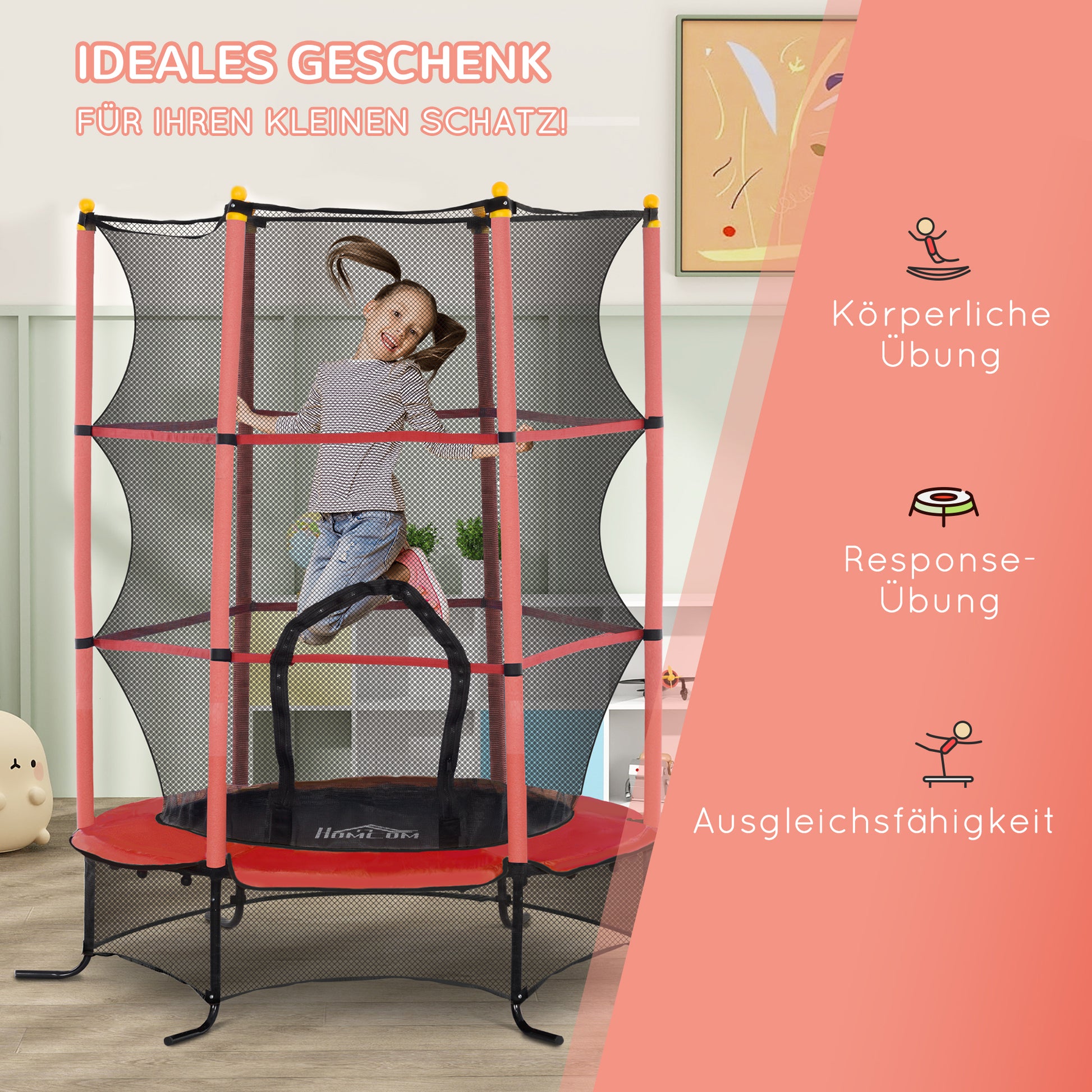 Kids Trampoline Ø163 cm, Trampoline with Safety Net, Edge Cover, Garden Trampoline for Children 3-10 Years, up to 50 kg load capacity, Red