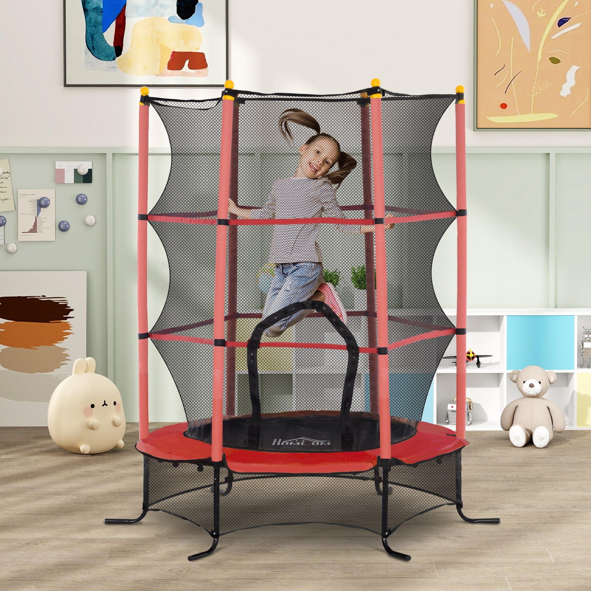 Kids Trampoline Ø163 cm, Trampoline with Safety Net, Edge Cover, Garden Trampoline for Children 3-10 Years, up to 50 kg load capacity, Red