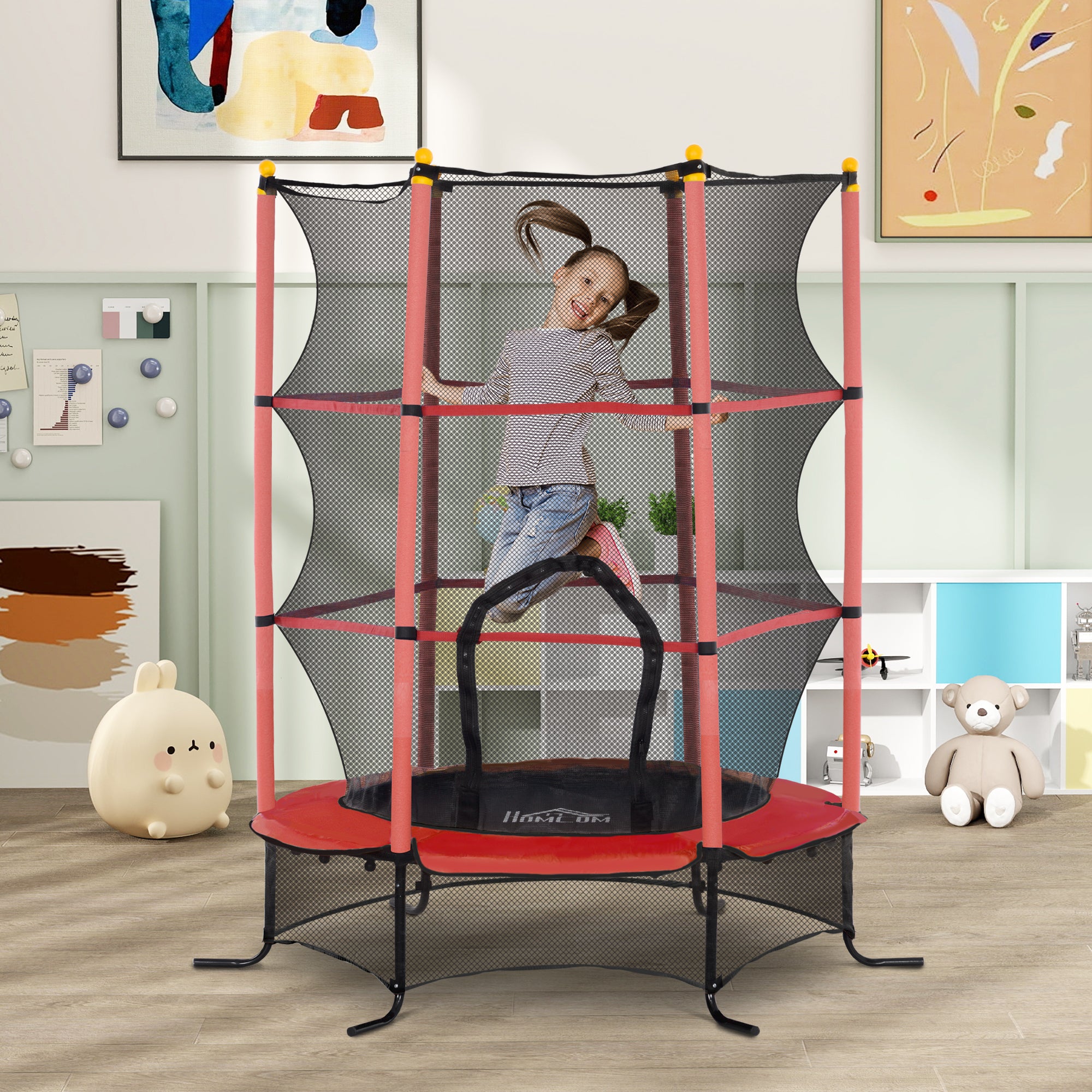 Kids Trampoline Ø163 cm, Trampoline with Safety Net, Edge Cover, Garden Trampoline for Children 3-10 Years, up to 50 kg load capacity, Red