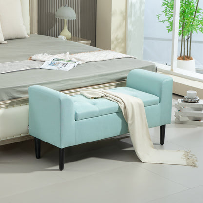 Storage Bench with Linen-Feel, Wooden Legs, Bed Bench Load-Bearing Up to 130 kg, for Living Room Bedroom Hallway, 116 x 44 x 58 cm Green