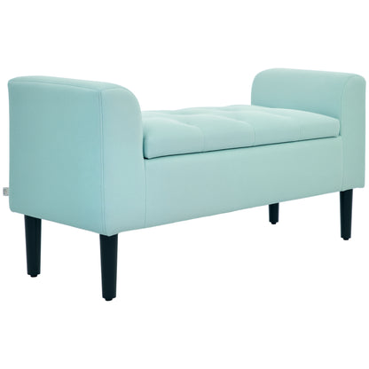 Storage Bench with Linen-Feel, Wooden Legs, Bed Bench Load-Bearing Up to 130 kg, for Living Room Bedroom Hallway, 116 x 44 x 58 cm Green