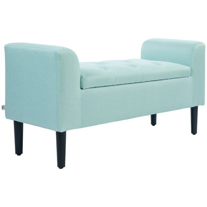 Storage Bench with Linen-Feel, Wooden Legs, Bed Bench Load-Bearing Up to 130 kg, for Living Room Bedroom Hallway, 116 x 44 x 58 cm Green