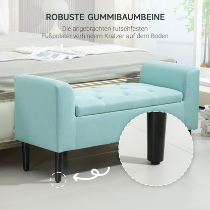 Storage Bench with Linen-Feel, Wooden Legs, Bed Bench Load-Bearing Up to 130 kg, for Living Room Bedroom Hallway, 116 x 44 x 58 cm Green