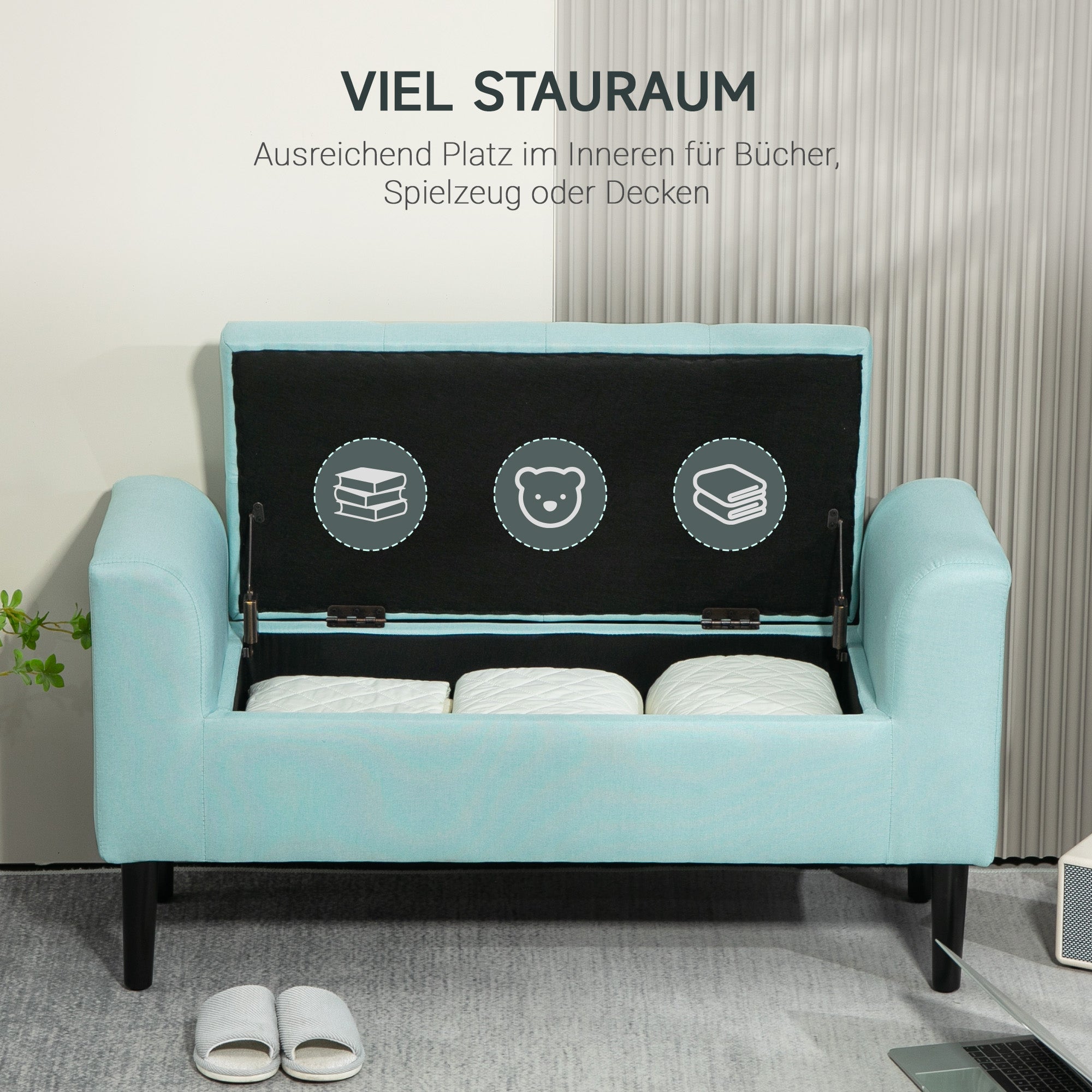 Storage Bench with Linen-Feel, Wooden Legs, Bed Bench Load-Bearing Up to 130 kg, for Living Room Bedroom Hallway, 116 x 44 x 58 cm Green