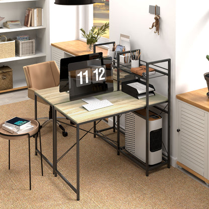 Industrial Reversible Bookshelf Desk Steel Frame Study Table for Home Office Bedroom 110x53x115.5 cm Oak and Black