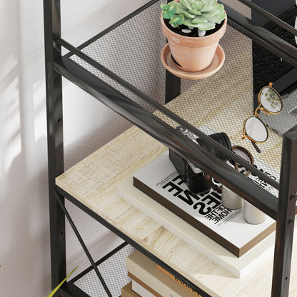 Industrial Reversible Bookshelf Desk Steel Frame Study Table for Home Office Bedroom 110x53x115.5 cm Oak and Black