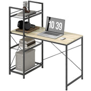 Industrial Reversible Bookshelf Desk Steel Frame Study Table for Home Office Bedroom 110x53x115.5 cm Oak and Black