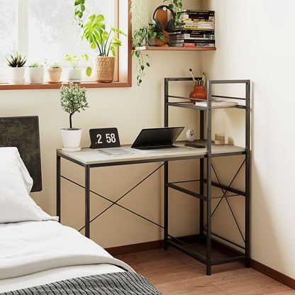 Industrial Reversible Bookshelf Desk Steel Frame Study Table for Home Office Bedroom 110x53x115.5 cm Oak and Black