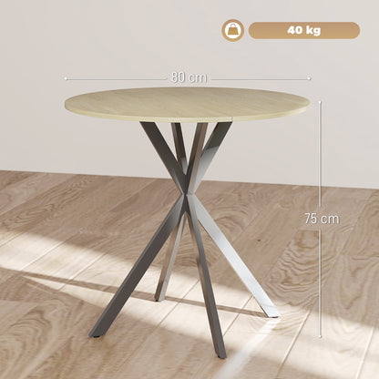 Round Dining Table Ø80cm Dining Room Table in Industrial Style with Steel Legs, Kitchen Table for Dining Room, Kitchen, Home Office, White Oak