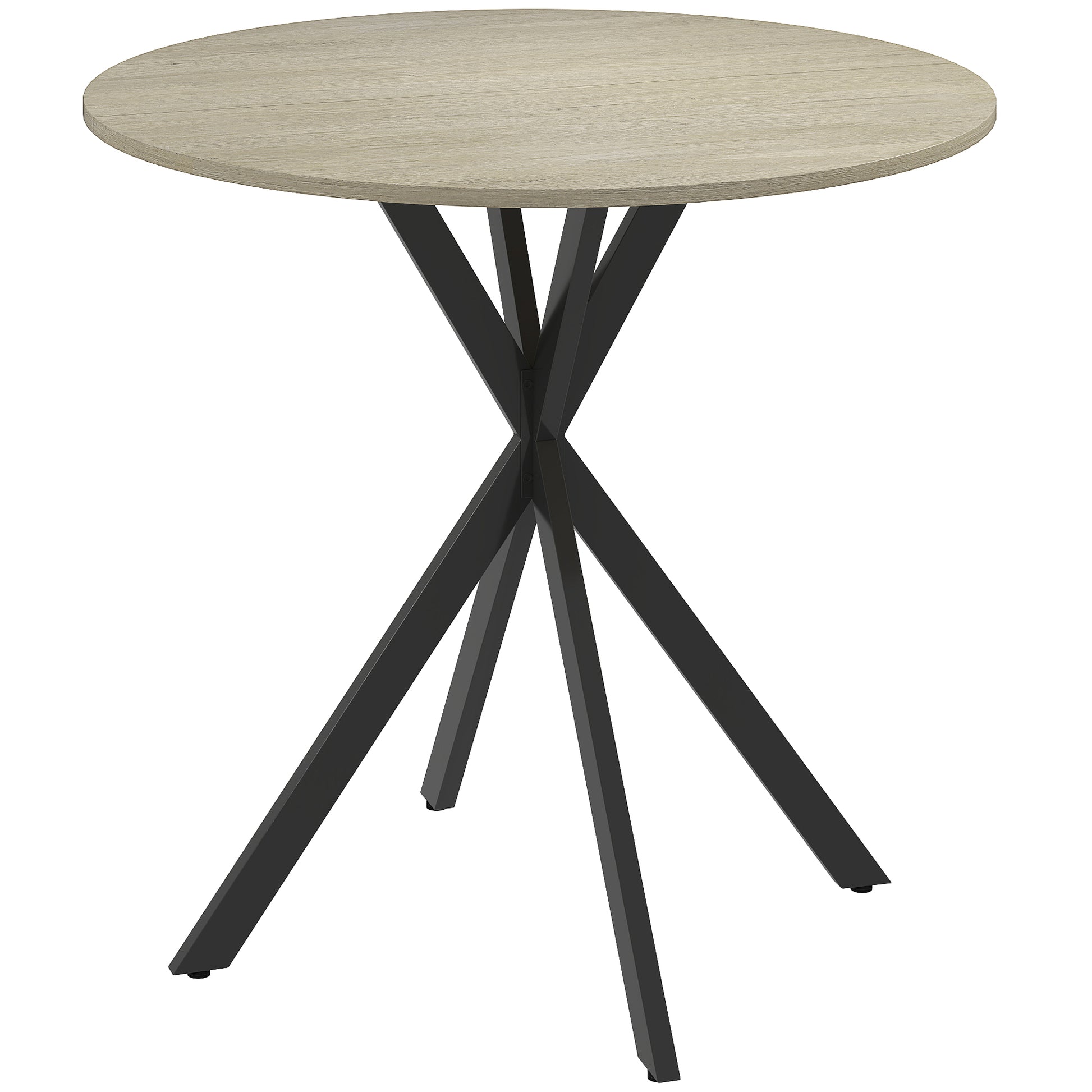 Round Dining Table Ø80cm Dining Room Table in Industrial Style with Steel Legs, Kitchen Table for Dining Room, Kitchen, Home Office, White Oak