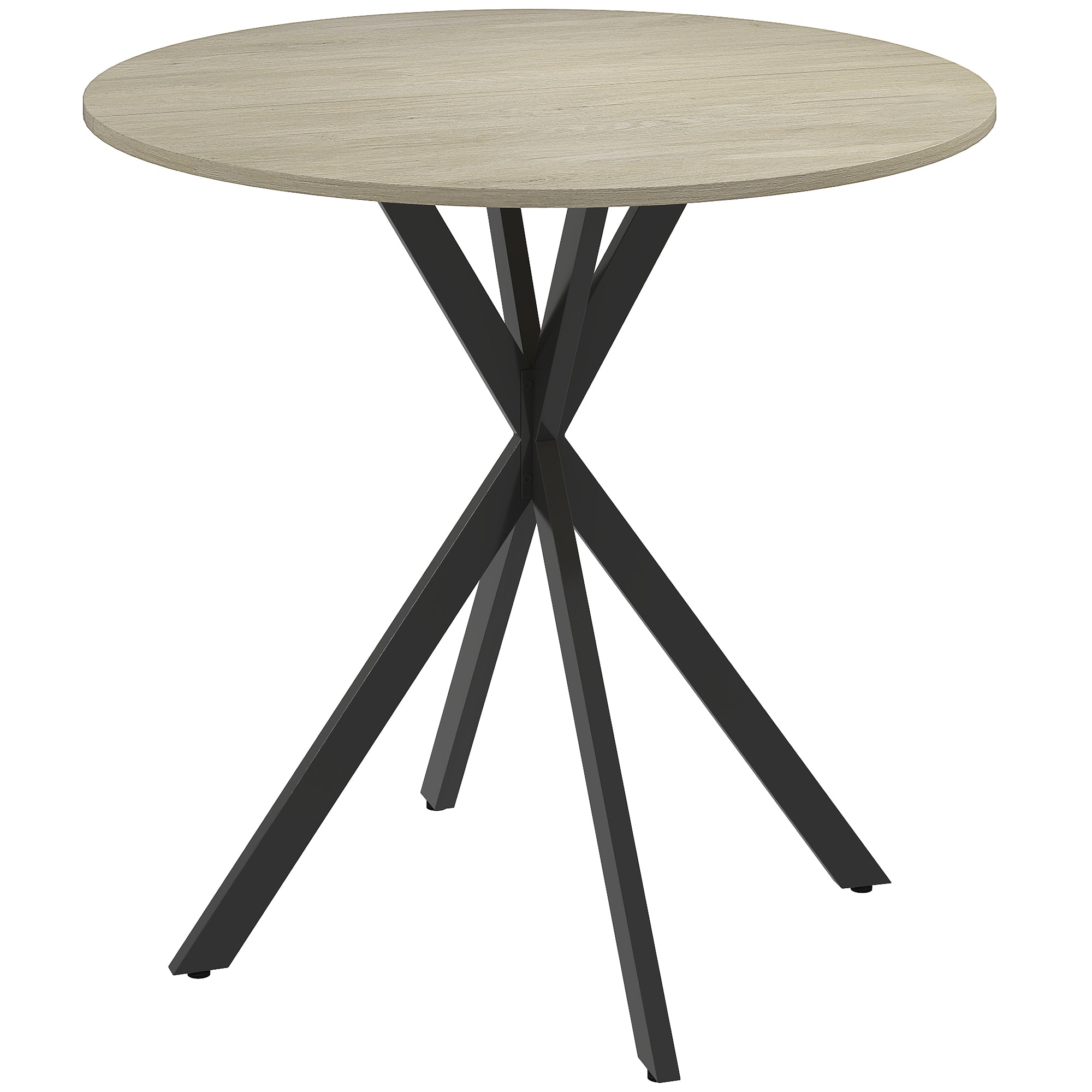 Round Dining Table Ø80cm Dining Room Table in Industrial Style with Steel Legs, Kitchen Table for Dining Room, Kitchen, Home Office, White Oak