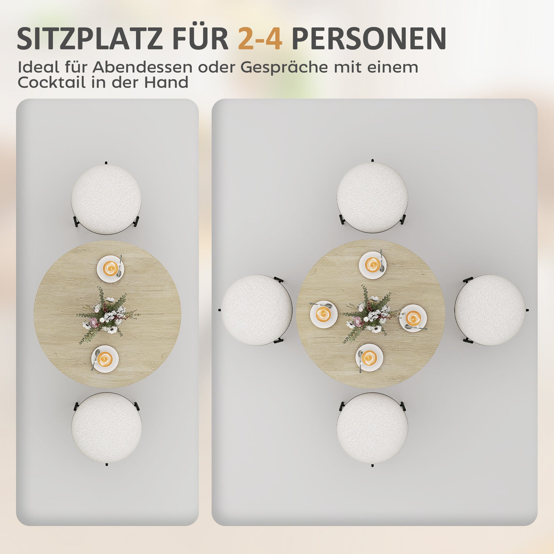 Round Dining Table Ø80cm Dining Room Table in Industrial Style with Steel Legs, Kitchen Table for Dining Room, Kitchen, Home Office, White Oak