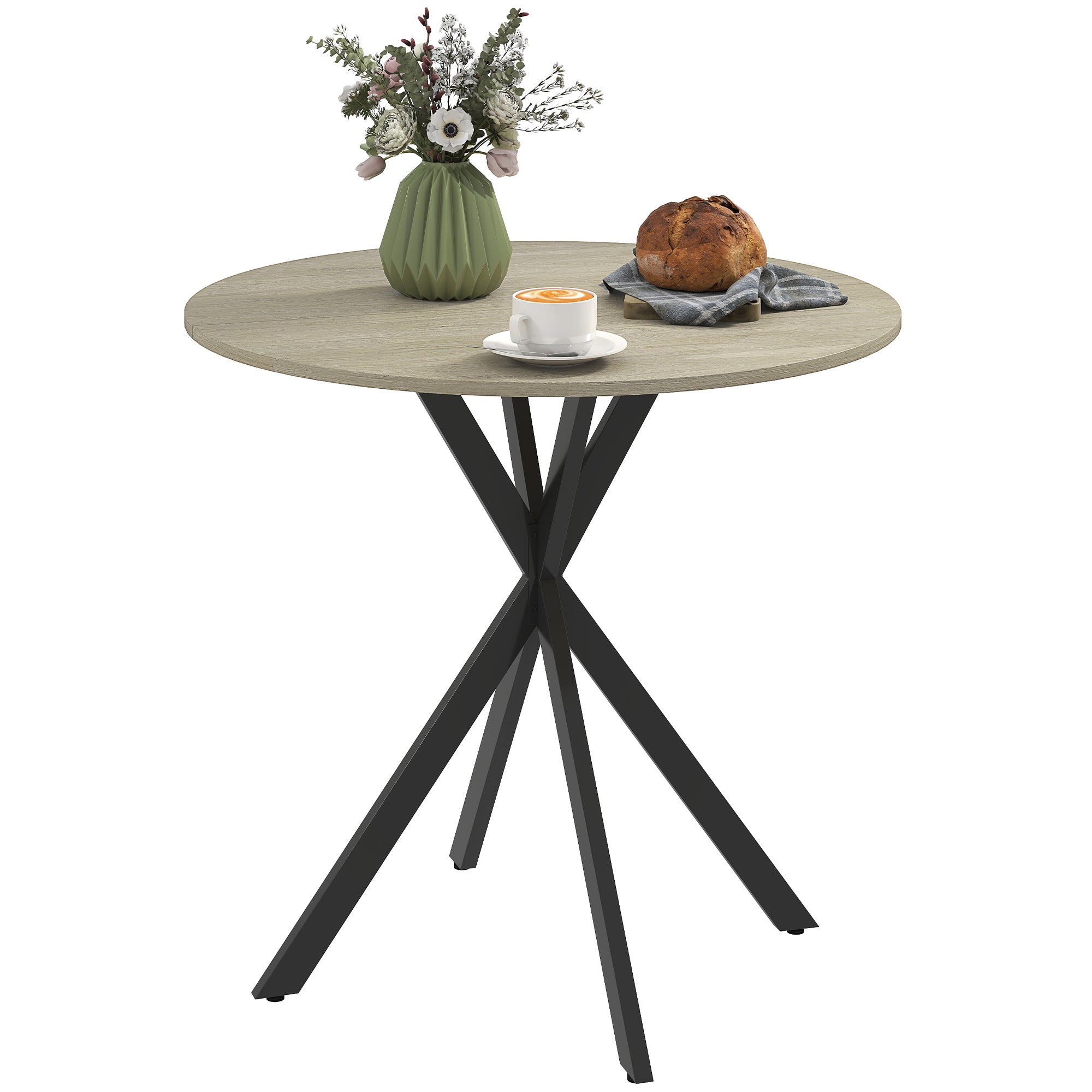 Round Dining Table Ø80cm Dining Room Table in Industrial Style with Steel Legs, Kitchen Table for Dining Room, Kitchen, Home Office, White Oak