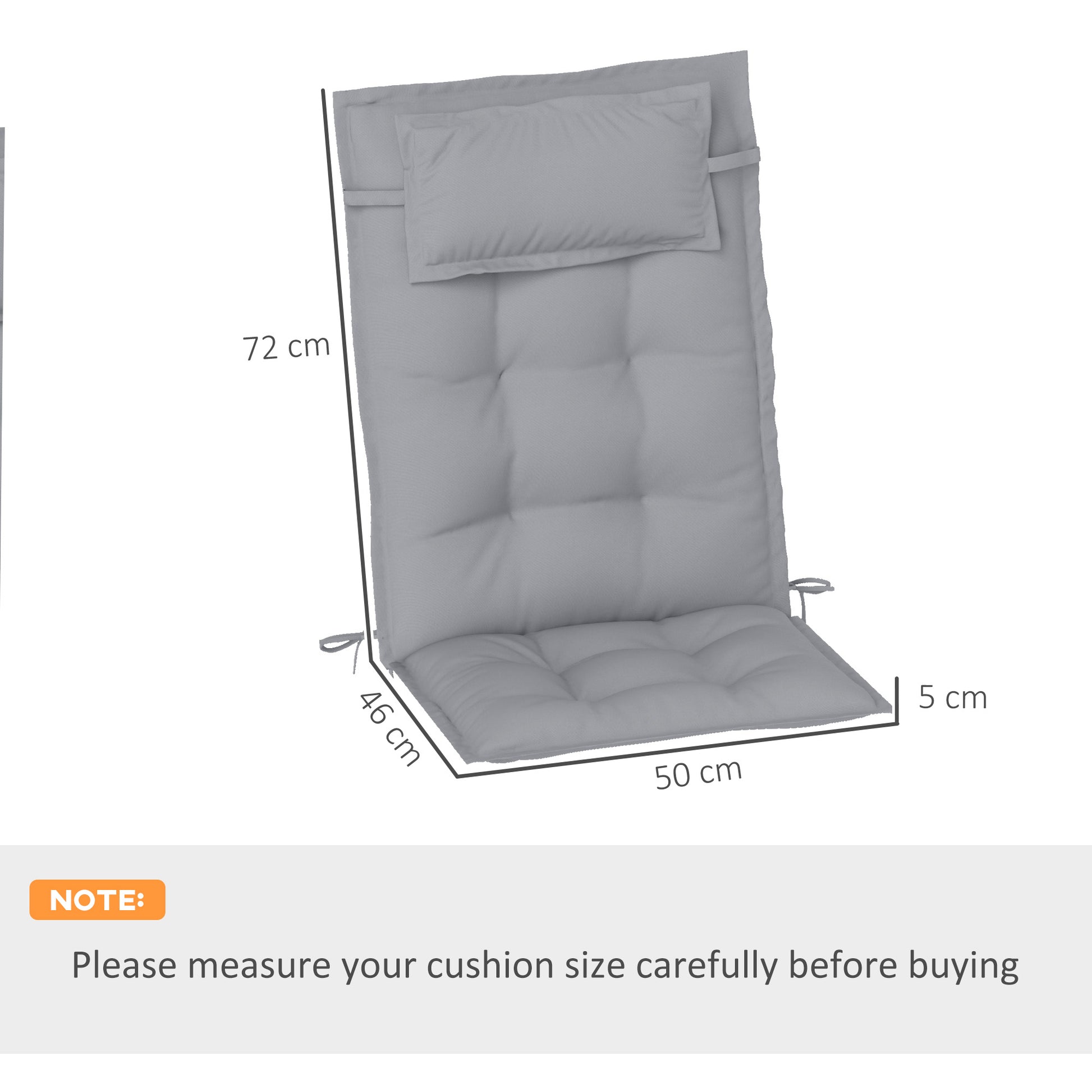 2-Pack Cushion for Sun Lounger Waterproof Cushion for Garden Lounger Padding for Beach Lounger Sun Lounger Pillow Cushion for Garden Furniture Cushion 50x116x5 cm, Light Gray