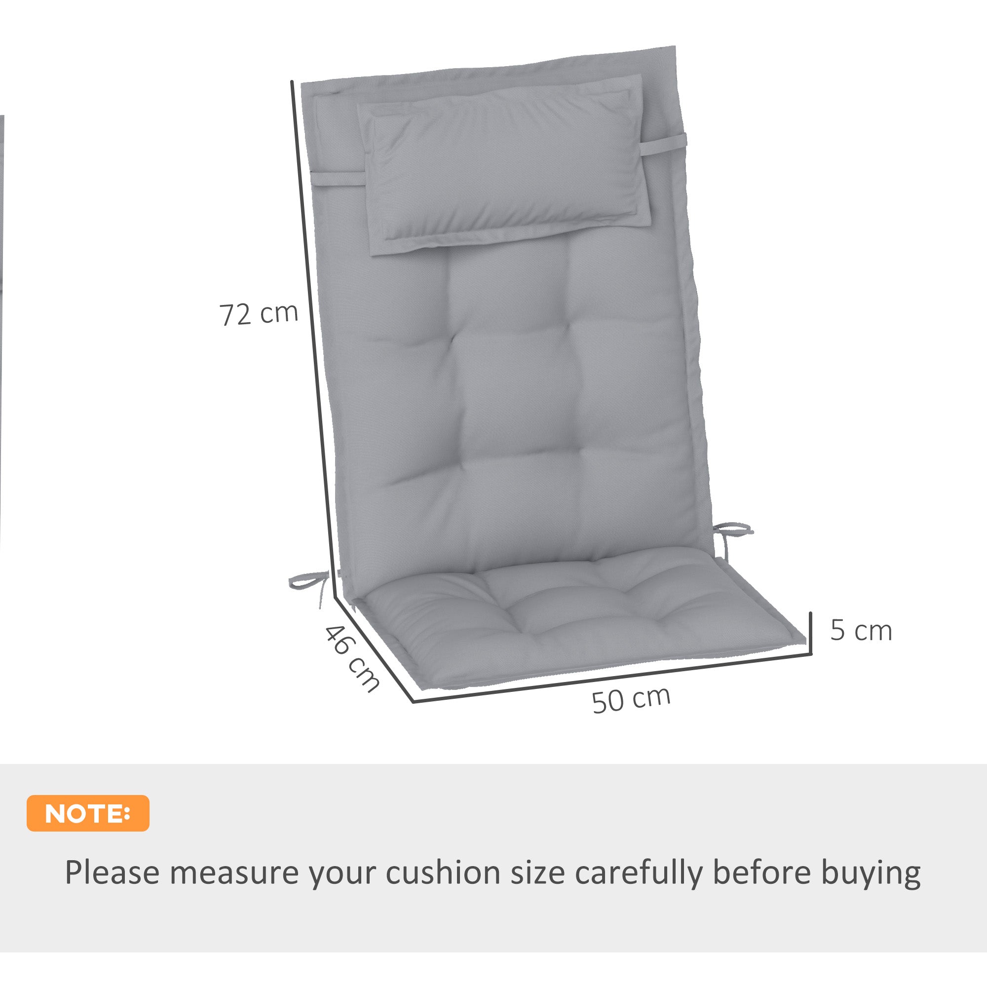 2-Pack Cushion for Sun Lounger Waterproof Cushion for Garden Lounger Padding for Beach Lounger Sun Lounger Pillow Cushion for Garden Furniture Cushion 50x116x5 cm, Light Gray