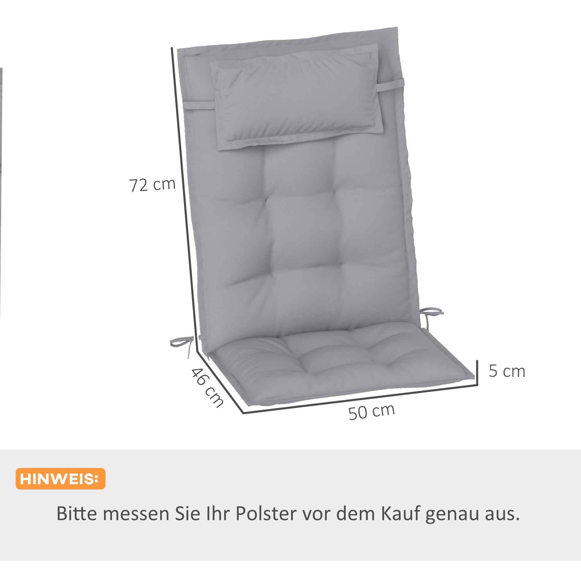 2-Pack Cushion for Sun Lounger Waterproof Cushion for Garden Lounger Padding for Beach Lounger Sun Lounger Pillow Cushion for Garden Furniture Cushion 50x116x5 cm, Light Gray