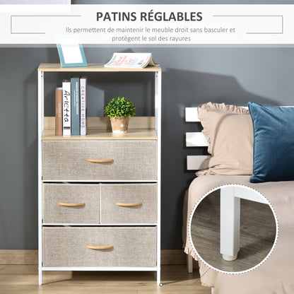 Bedroom Dresser Storage Cabinet 4 Fabric Foldable and Removable Drawers with Open Shelves and Metal Frame, Chest of Drawers for Living Room, Bedroom, Entryway, Light Gray