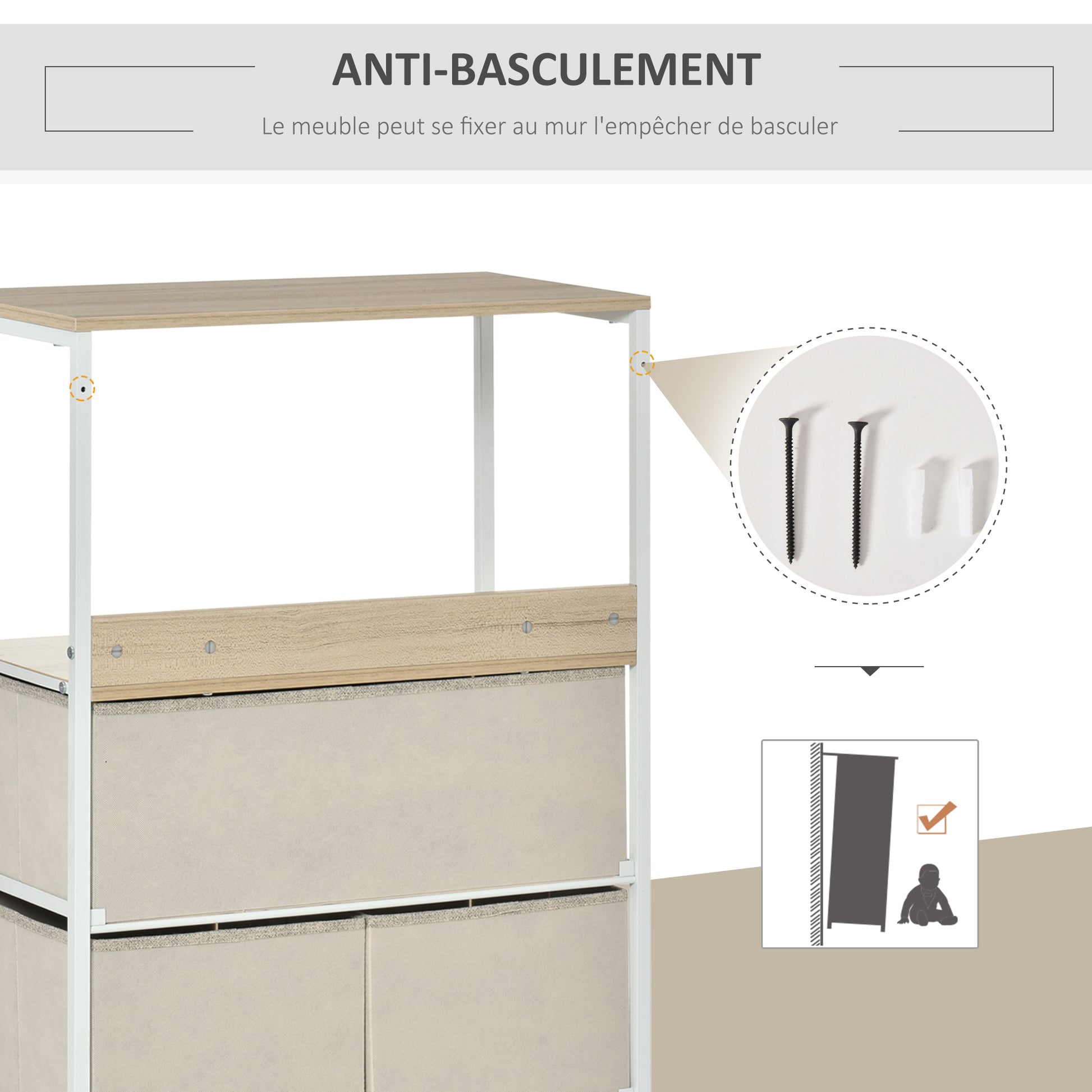 Bedroom Dresser Storage Cabinet 4 Fabric Foldable and Removable Drawers with Open Shelves and Metal Frame, Chest of Drawers for Living Room, Bedroom, Entryway, Light Gray