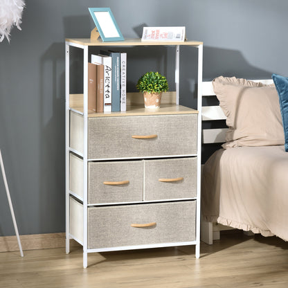Bedroom Dresser Storage Cabinet 4 Fabric Foldable and Removable Drawers with Open Shelves and Metal Frame, Chest of Drawers for Living Room, Bedroom, Entryway, Light Gray