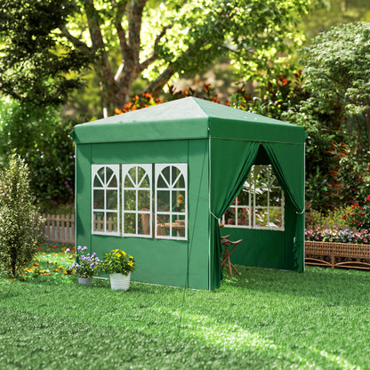 Pop-up Folding Gazebo 2.5x2.5 m Foldable Canopy with 4 Anti-UV Side Walls and Carrying Bag for Camping Parties Dark Green
