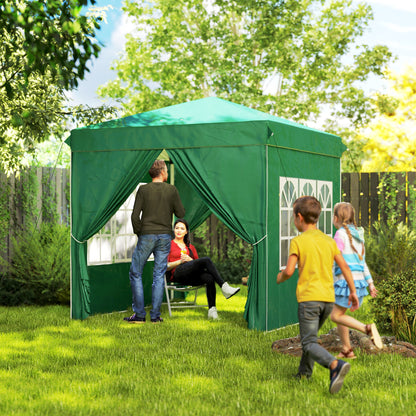 Pop-up Folding Gazebo 2.5x2.5 m Foldable Canopy with 4 Anti-UV Side Walls and Carrying Bag for Camping Parties Dark Green
