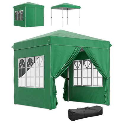 Pop-up Folding Gazebo 2.5x2.5 m Foldable Canopy with 4 Anti-UV Side Walls and Carrying Bag for Camping Parties Dark Green